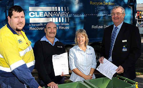 Pictured drawing the winners of a Transpacific Cleanaway competition is driver Glen Harris, Gympie manager Mick Mahon, education facilitator Ellie Webb and Gympie Regional Mayor Ron Dyne. Pictured drawing the winners of a Transpacific Cleanaway competition is driver Glen Harris, Gympie manager Mick Mahon, education facilitator Ellie Webb and Gympie Regional Mayor Ron Dyne.